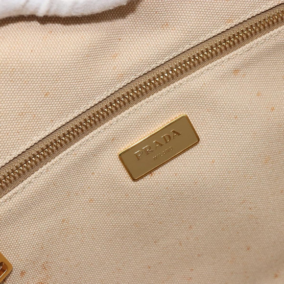 PRADA Canapa GM Tote Bag Canvas Beige Gold Auth BA12356