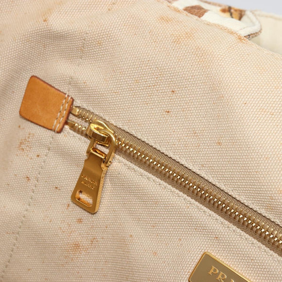 PRADA Canapa GM Tote Bag Canvas Beige Gold Auth BA12356
