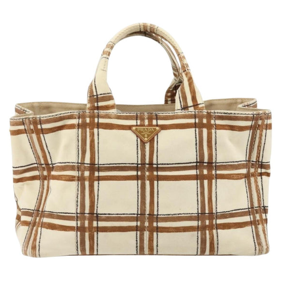 PRADA Canapa GM Tote Bag Canvas Beige Gold Auth BA12356