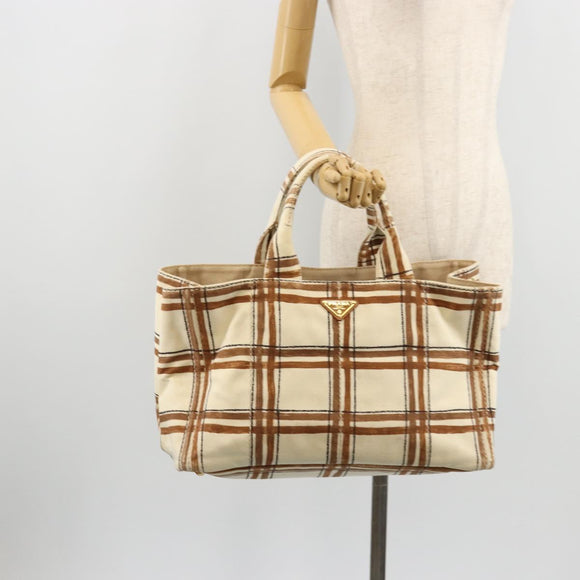 PRADA Canapa GM Tote Bag Canvas Beige Gold Auth BA12356