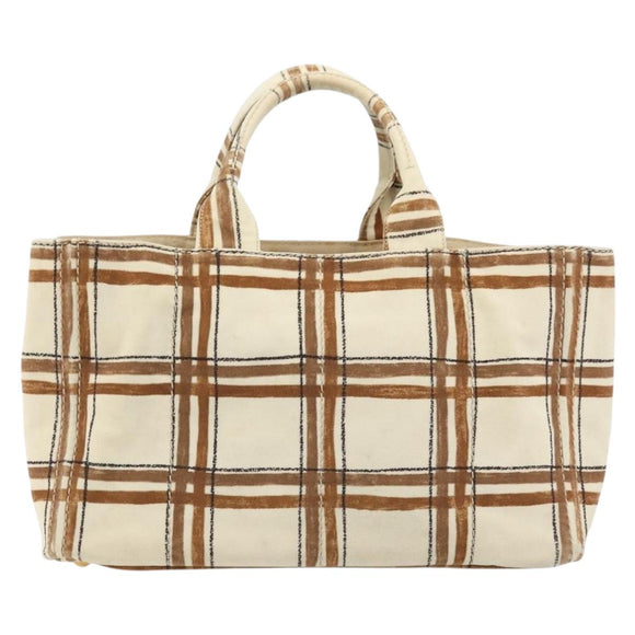 PRADA Canapa GM Tote Bag Canvas Beige Gold Auth BA12356