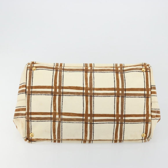 PRADA Canapa GM Tote Bag Canvas Beige Gold Auth BA12356