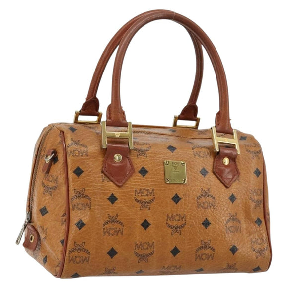 MCM Vicetos Logogram Hand Bag PVC Leather Brown Gold Auth BA12357A
