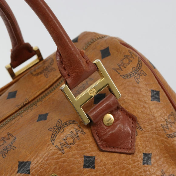 MCM Vicetos Logogram Hand Bag PVC Leather Brown Gold Auth BA12357A