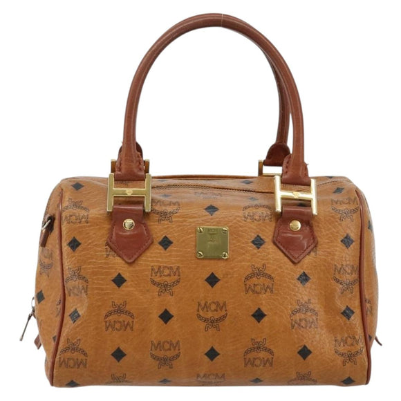 MCM Vicetos Logogram Hand Bag PVC Leather Brown Gold Auth BA12357A