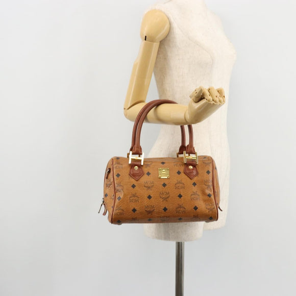 MCM Vicetos Logogram Hand Bag PVC Leather Brown Gold Auth BA12357A