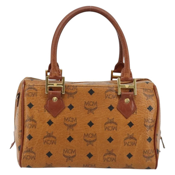 MCM Vicetos Logogram Hand Bag PVC Leather Brown Gold Auth BA12357A