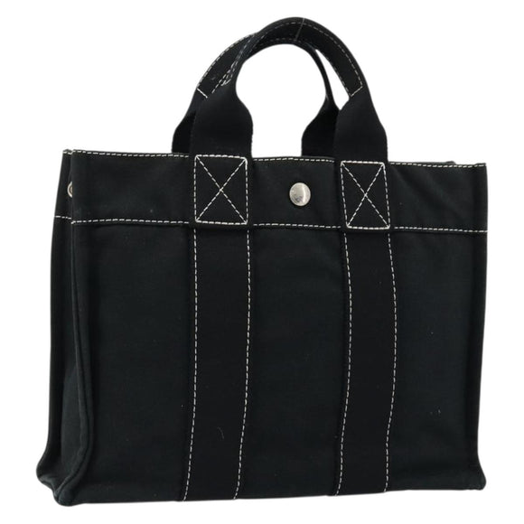 HERMES Fourre Tout PM Hand Bag cotton Black Silver Auth BA12358A
