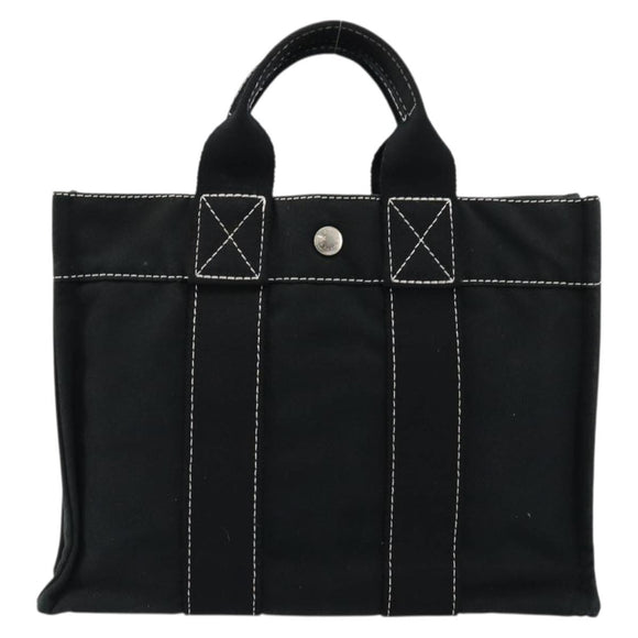 HERMES Fourre Tout PM Hand Bag cotton Black Silver Auth BA12358A
