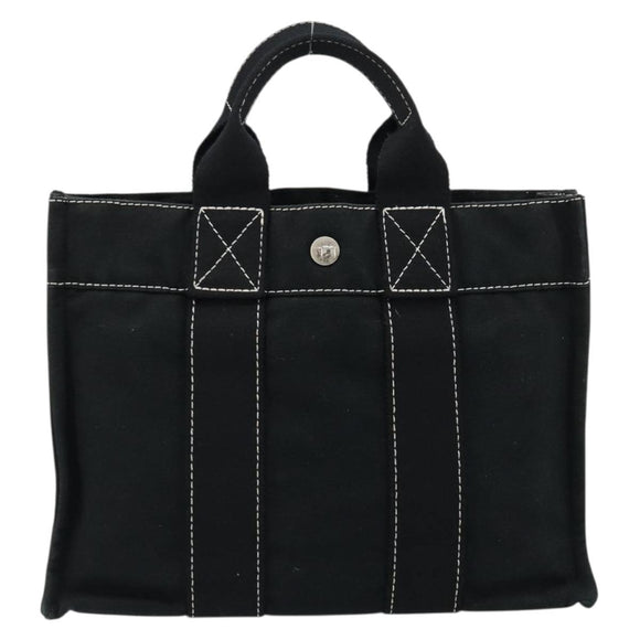 HERMES Fourre Tout PM Hand Bag cotton Black Silver Auth BA12358A