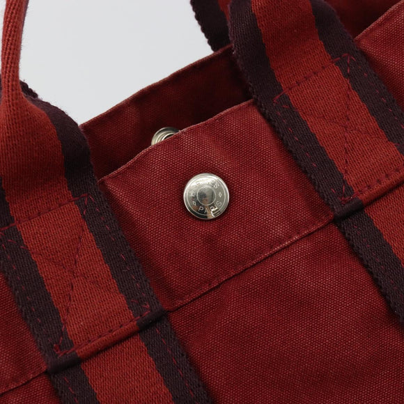 HERMES Fourre Tout PM Hand Bag cotton Red Silver Auth BA12360