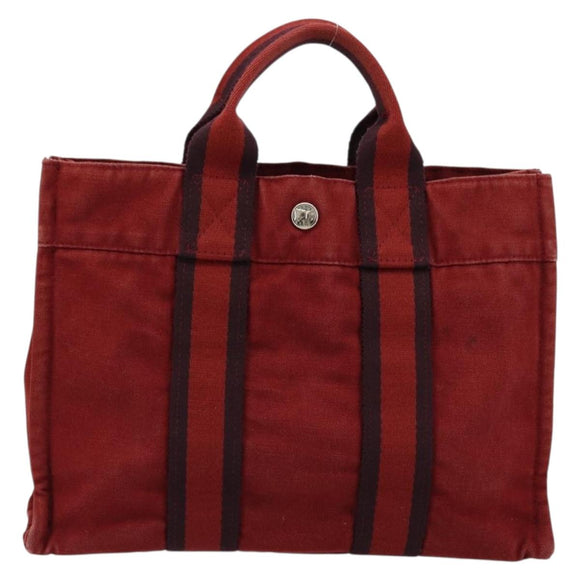 HERMES Fourre Tout PM Hand Bag cotton Red Silver Auth BA12360
