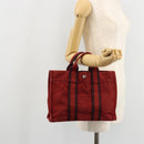 HERMES Fourre Tout PM Hand Bag cotton Red Silver Auth BA12360-21