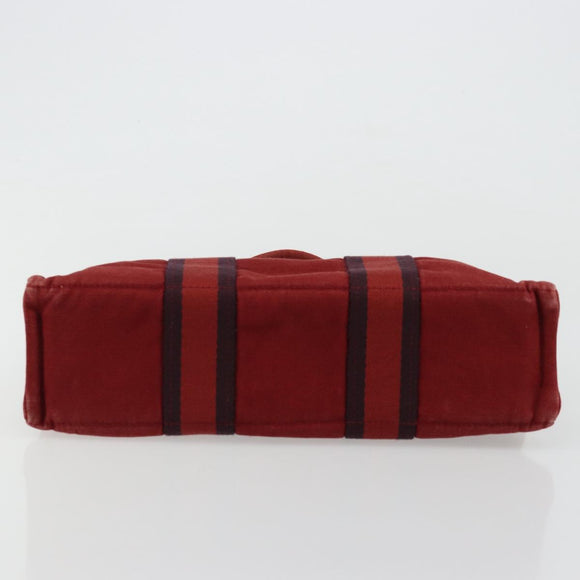 HERMES Fourre Tout PM Hand Bag cotton Red Silver Auth BA12360