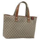 GUCCI GG Supreme Web Sherry Line Tote Bag PVC Beige Gold 211134 Auth BA12361-1