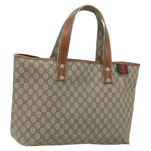 GUCCI GG Supreme Web Sherry Line Tote Bag PVC Beige Gold 211134 Auth BA12361