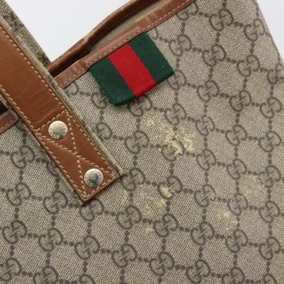 GUCCI GG Supreme Web Sherry Line Tote Bag PVC Beige Gold 211134 Auth BA12361