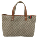 GUCCI GG Supreme Web Sherry Line Tote Bag PVC Beige Gold 211134 Auth BA12361-2