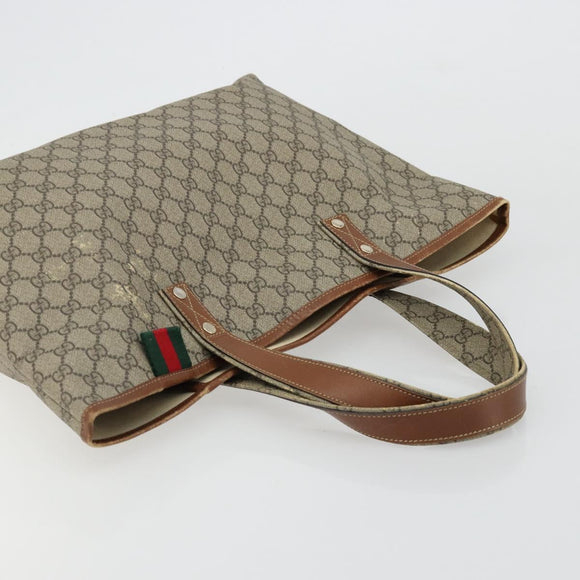 GUCCI GG Supreme Web Sherry Line Tote Bag PVC Beige Gold 211134 Auth BA12361
