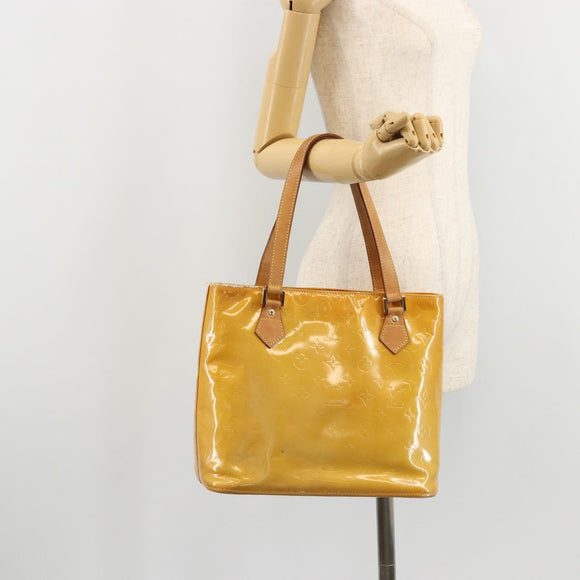 LOUIS VUITTON Monogram Vernis Houston Hand Bag Beige M91004 LV Auth BA12367