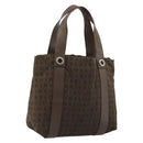 BVLGARI Logo Mania Hand Bag Canvas Brown Silver Auth BA12368-1