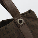 BVLGARI Logo Mania Hand Bag Canvas Brown Silver Auth BA12368-10
