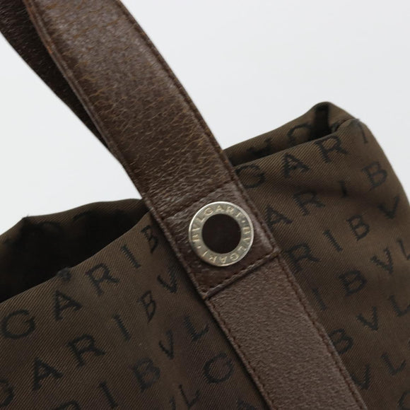 BVLGARI Logo Mania Hand Bag Canvas Brown Silver Auth BA12368