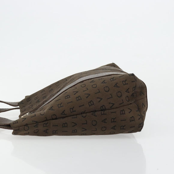 BVLGARI Logo Mania Hand Bag Canvas Brown Silver Auth BA12368
