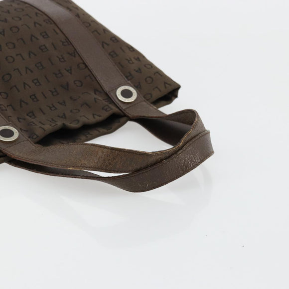 BVLGARI Logo Mania Hand Bag Canvas Brown Silver Auth BA12368