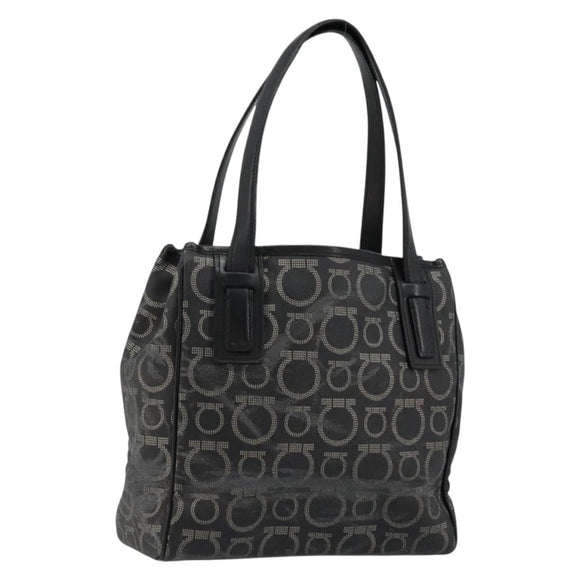 Salvatore Ferragamo Gancini Hand Bag PVC Leather Black Silver Auth BA12370