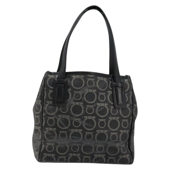 Salvatore Ferragamo Gancini Hand Bag PVC Leather Black Silver Auth BA12370