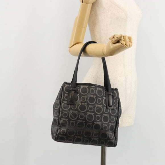 Salvatore Ferragamo Gancini Hand Bag PVC Leather Black Silver Auth BA12370