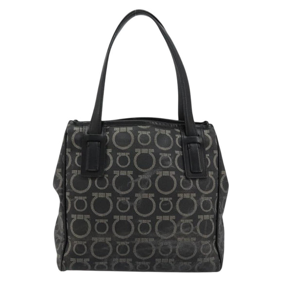 Salvatore Ferragamo Gancini Hand Bag PVC Leather Black Silver Auth BA12370