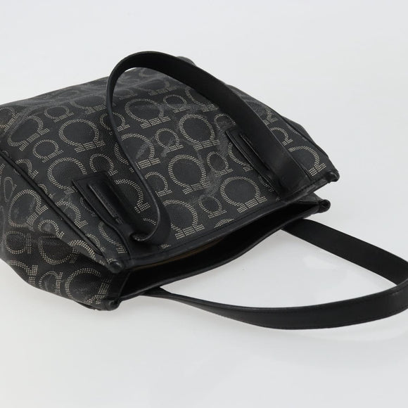 Salvatore Ferragamo Gancini Hand Bag PVC Leather Black Silver Auth BA12370