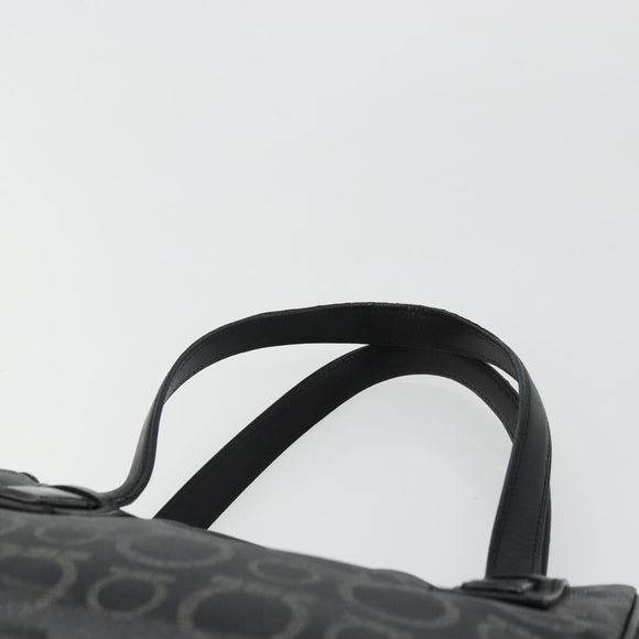 Salvatore Ferragamo Gancini Hand Bag PVC Leather Black Silver Auth BA12370