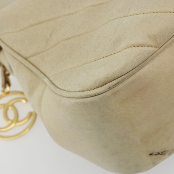 CHANEL V Stitch Hand Bag Leather Beige Gold CC Auth BA12371
