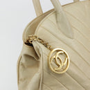 CHANEL V Stitch Hand Bag Leather Beige Gold CC Auth BA12371-17