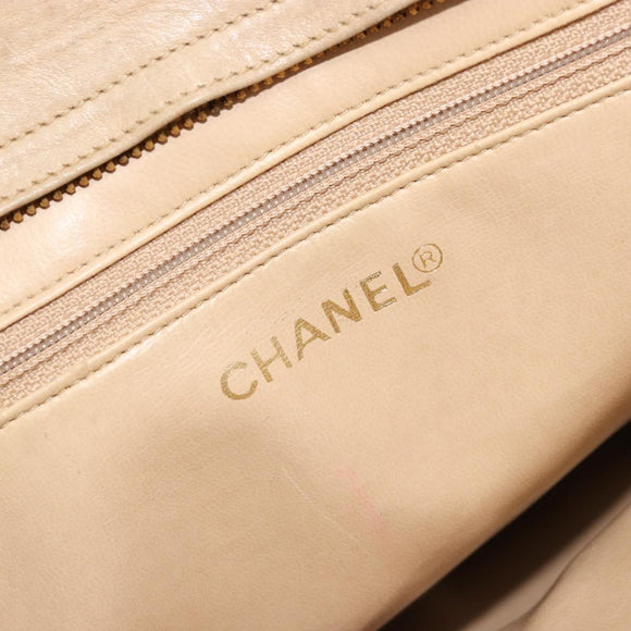 CHANEL V Stitch Hand Bag Leather Beige Gold CC Auth BA12371