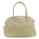 CHANEL V Stitch Hand Bag Leather Beige Gold CC Auth BA12371-13