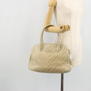 CHANEL V Stitch Hand Bag Leather Beige Gold CC Auth BA12371-25