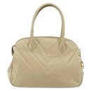 CHANEL V Stitch Hand Bag Leather Beige Gold CC Auth BA12371-2