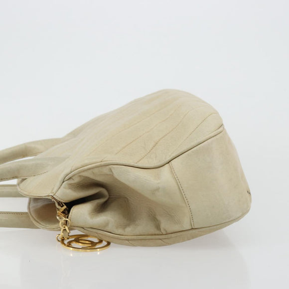 CHANEL V Stitch Hand Bag Leather Beige Gold CC Auth BA12371