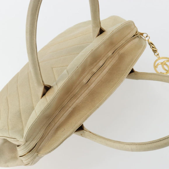 CHANEL V Stitch Hand Bag Leather Beige Gold CC Auth BA12371