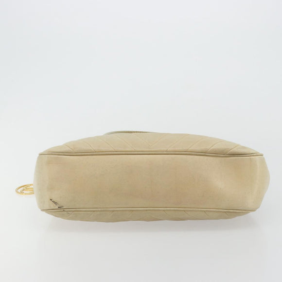 CHANEL V Stitch Hand Bag Leather Beige Gold CC Auth BA12371