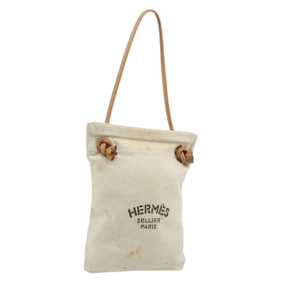 HERMES Hand Bag Canvas Beige Gold Auth BA12373