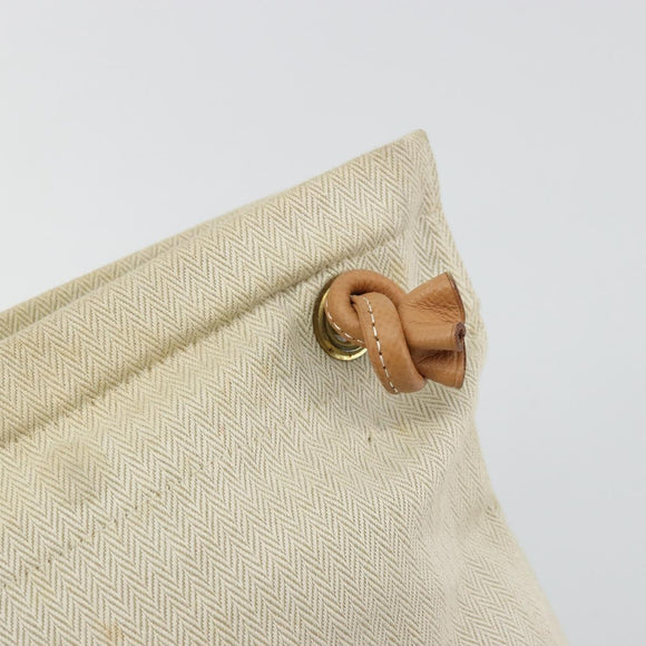 HERMES Hand Bag Canvas Beige Gold Auth BA12373