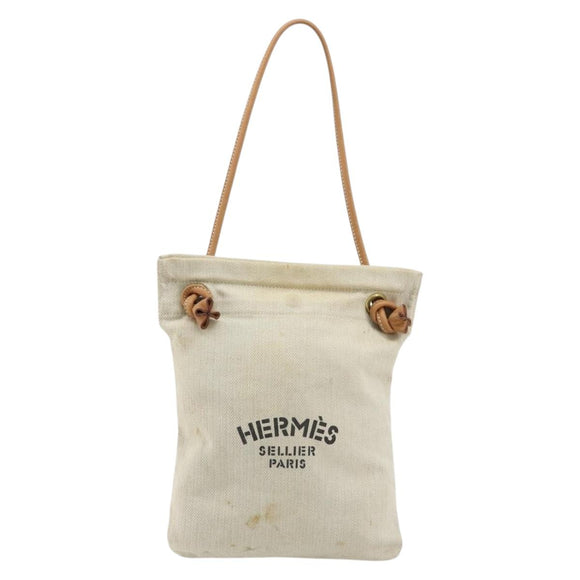 HERMES Hand Bag Canvas Beige Gold Auth BA12373