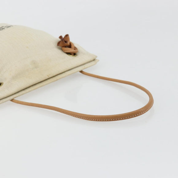 HERMES Hand Bag Canvas Beige Gold Auth BA12373