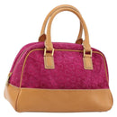 CELINE C Macadam Canvas Hand Bag Suede Pink Gold Auth BA12374-1