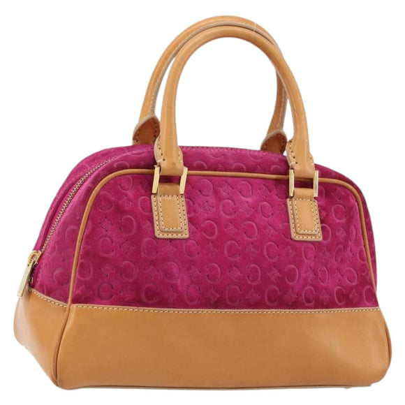 CELINE C Macadam Canvas Hand Bag Suede Pink Gold Auth BA12374